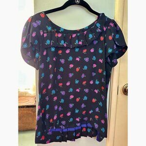 MARC by MARC JACOBS sz 4 asymmetrical ruffle neckline floral back pleats blouse